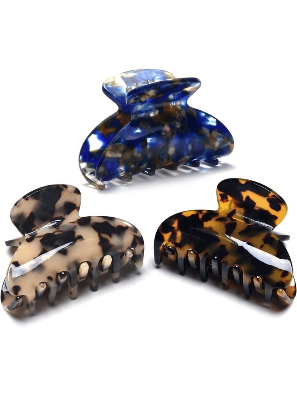3 Pack Medium Tortoise Claw Hair Clips - Leopard Print Celluloid Jaw Accessories